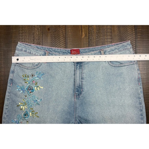 AZITA High Rise Cuffed Crop Jeans, Beading Design Embellishments, Size 20 - Picture 3 of 8